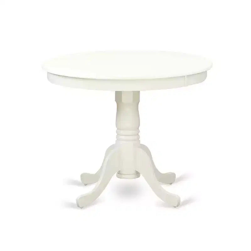 HomeStock 5-Piece Round Linen White Finish Solid Wood Top Dining table with 4-Chairs with Slat Back