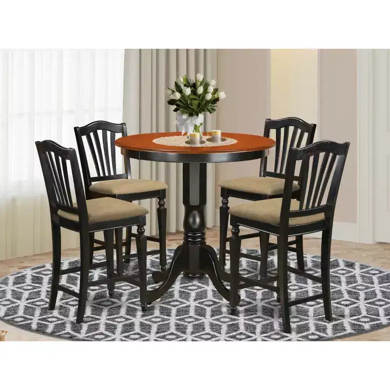 Set da cucina da 3 pezzi con tavolo e sedie - Tavolo rotondo con piedistallo e 4 sedie