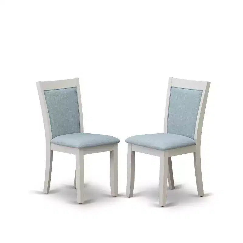 HomeStock 5-teiliges Esszimmer-Set mit gebürsteter Leinenweiß-Oberfläche, Massivholzplatte und 4 Stühlen