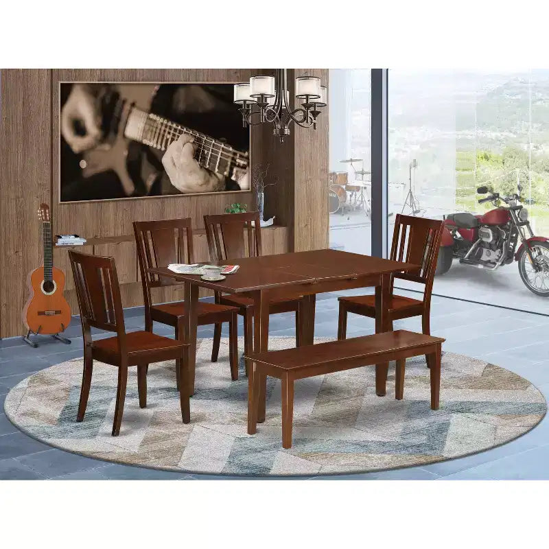 Esszimmer-Tischset mit Stühlen und Bank - rechteckiger Tisch, 6-teilig, mit Sitzmöbeln für die Küche