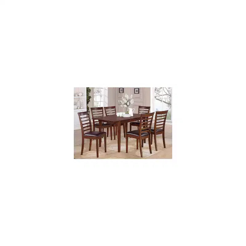 Chique eethoekset met 7 delen - rechthoekige tafel met inlegblad en 6 eetkamerstoelen - 32x60 inch
