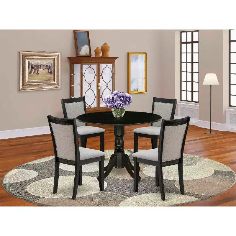 HomeStock 5-teiliges Esszimmertisch-Set mit Tischplatte aus Massivholz in Natur-Eichen-Finish, 4 Parsons-Stühlen und klappbarer Gitterrückenlehne