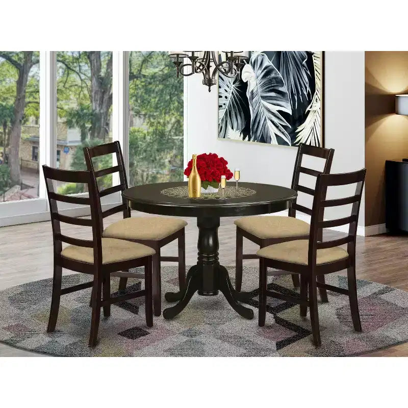 Set da cucina per 4 persone - set da pranzo da 5 pezzi con tavolo rotondo e sedie in lino - stile Art Déco