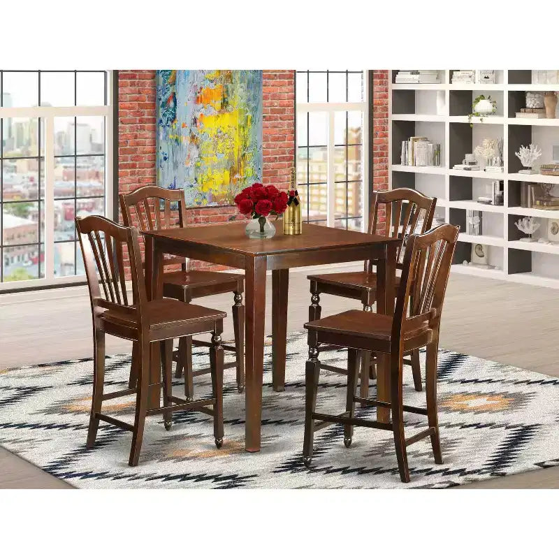 Modernes Pubtisch- und Küchenstuhl-Set - quadratischer 36-Zoll-Tisch mit 4 Hockern - Esszimmer-Set aus Hartholz