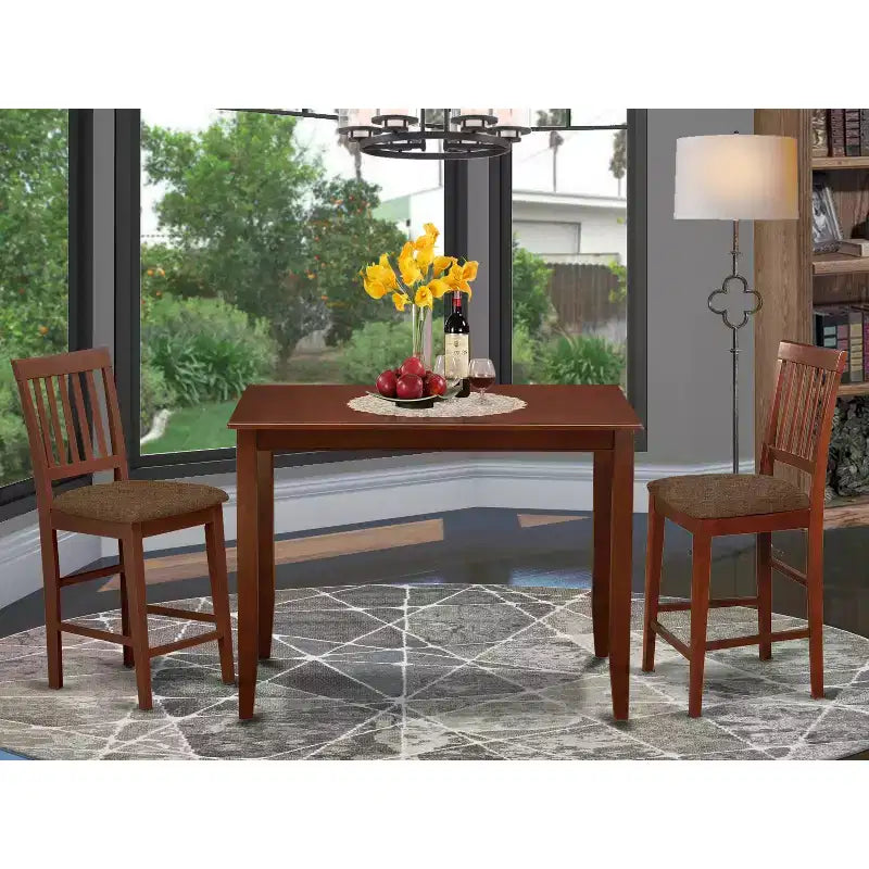 Counter Height Dining Set - 3 Piece Pub Table & Chairs - Mahogany Finish - Modern Kitchen Set