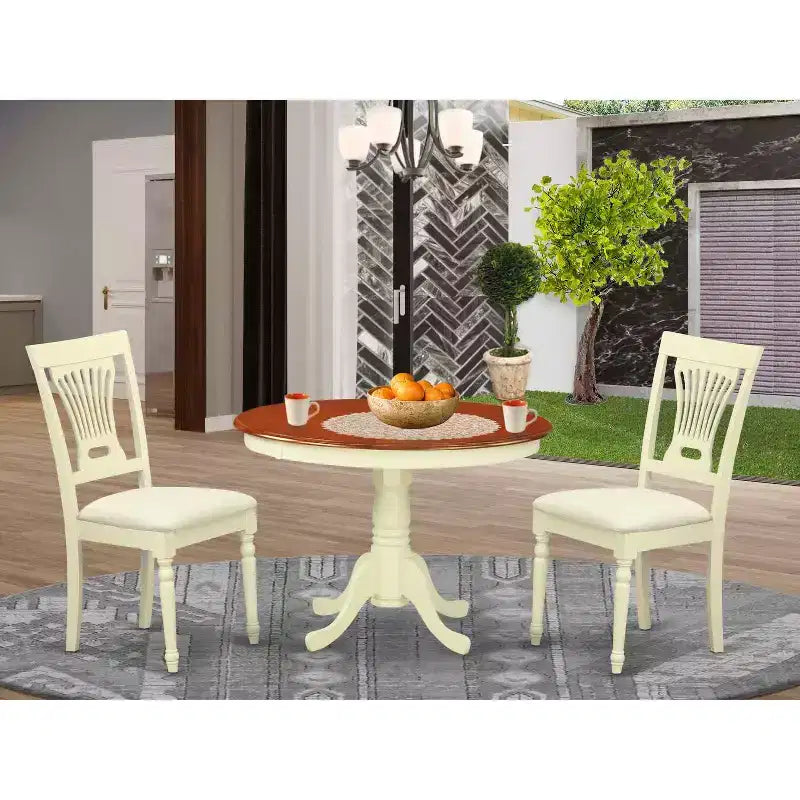 HomeStock 3-teiliges Esszimmertisch-Set mit Tischplatte aus Massivholz im Buttermilch- und Kirschholz-Finish und 2 Stühlen