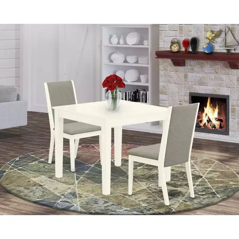 Moderne 3-teilige Essgruppe - Tisch und 2 Stühle - Finish in Leinenweiß