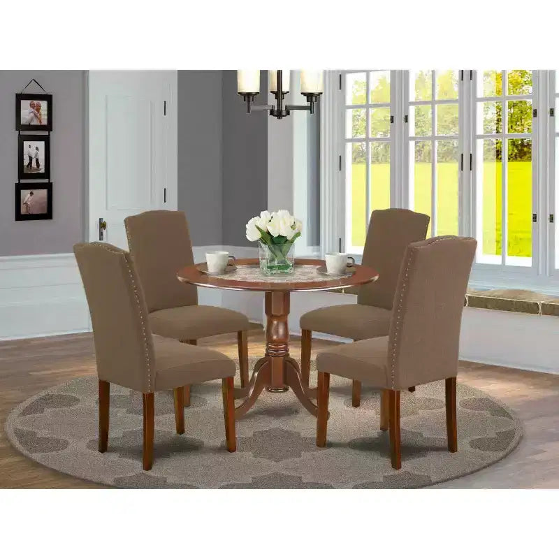 Set da cucina rotondo da 5 pezzi, tavolo da 42 pollici con piani a ribalta e 4 sedie Parsons - set da pranzo rustico