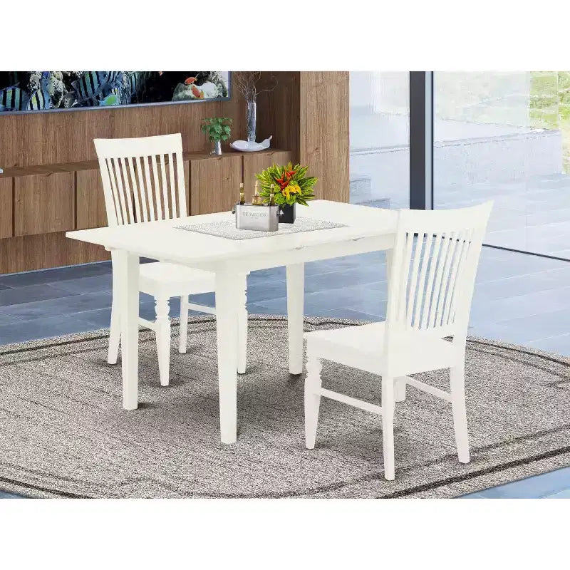 Set da tavolo da cucina moderno da 3 pezzi con 2 sedie - Tavolo e sedie da pranzo in bianco lino
