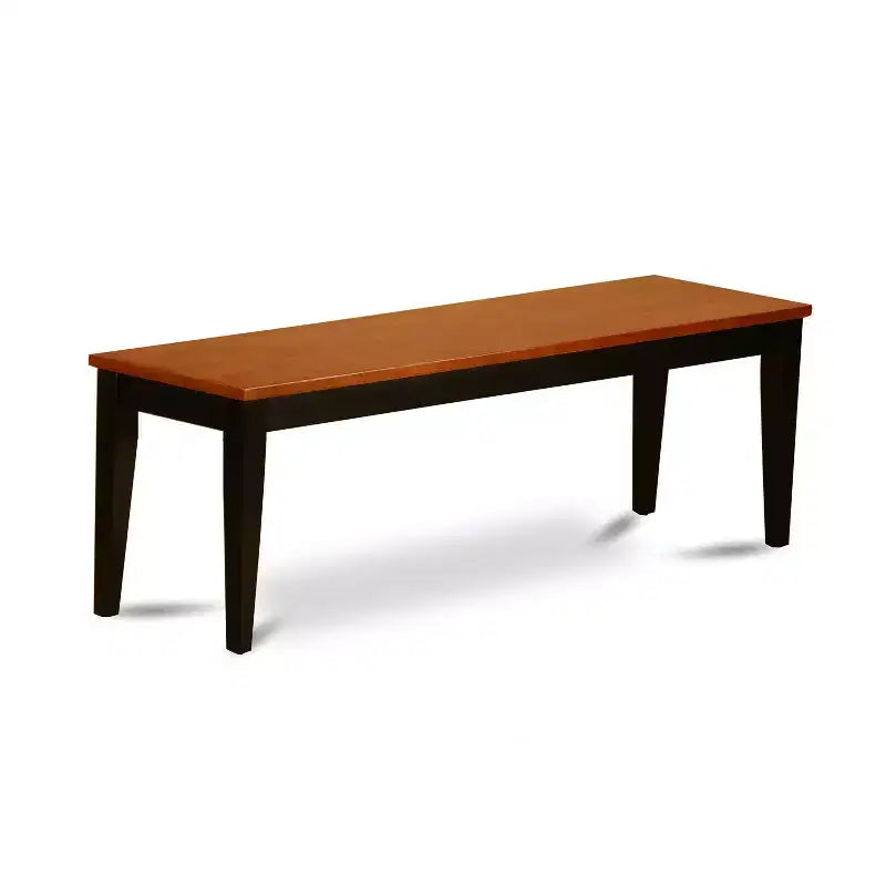 Tavolo da pranzo rettangolare HomeStock da 6 pezzi, finitura nera e ciliegio, piano in legno massello, con 1 panca e 4 sedie