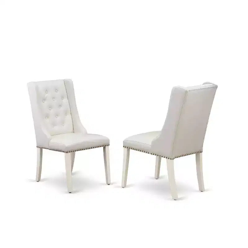 HomeStock 7-teiliges Esszimmer-Set mit Leinenweiß-Finish, Tischplatte aus Massivholz und 6 Parson-Stühlen