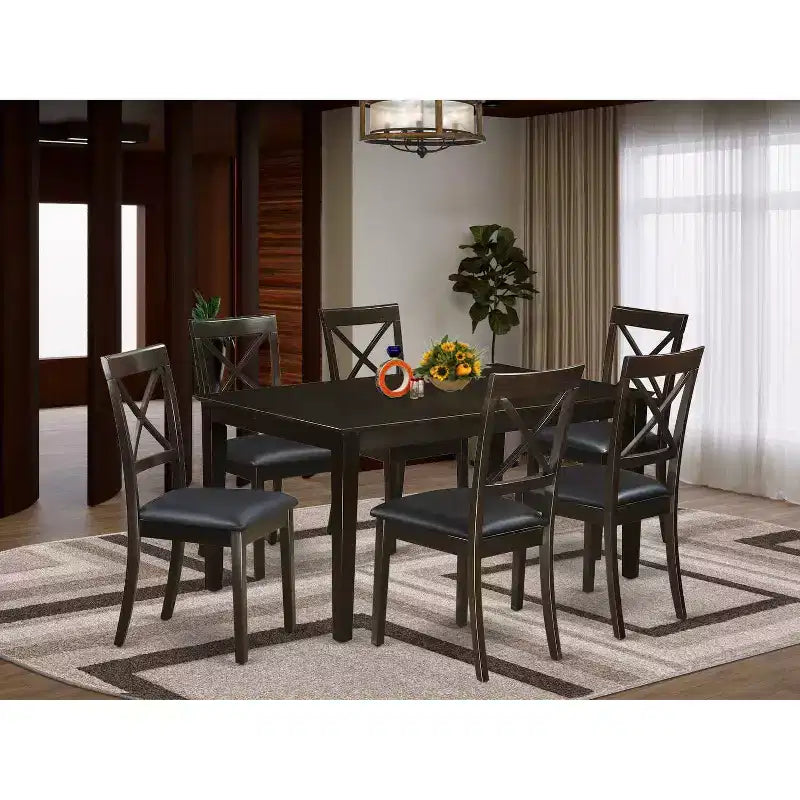 Set da pranzo moderno da 7 pezzi - Tavolo rettangolare e 6 sedie - Finitura cappuccino - HomeStock