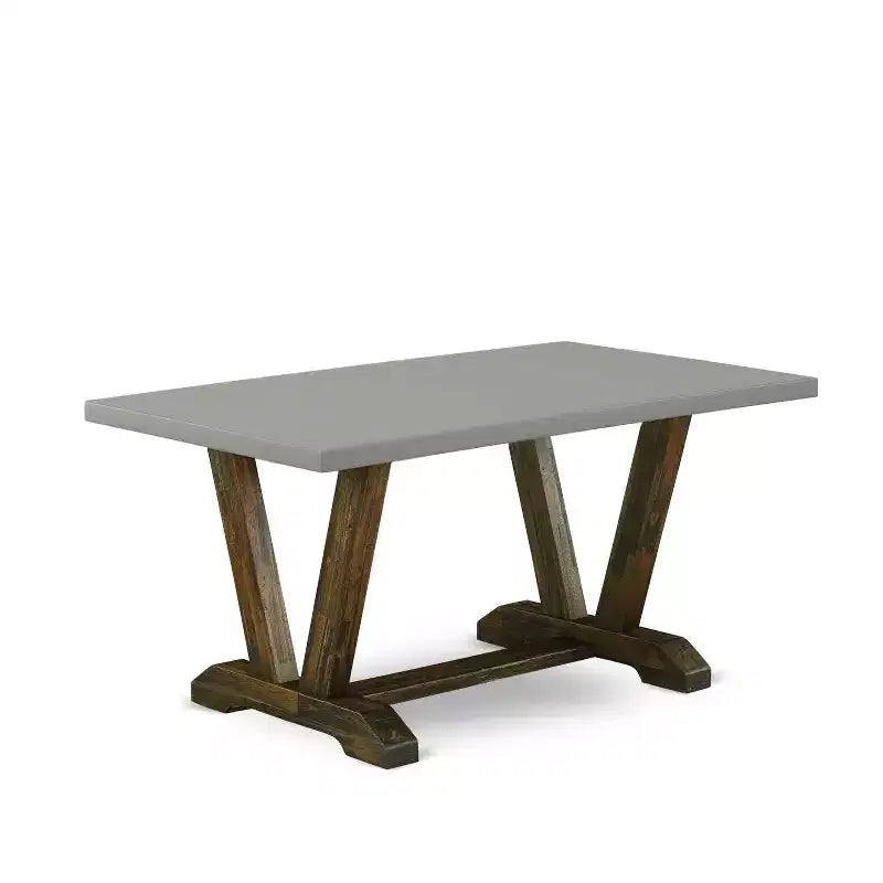 HomeStock Essgruppe, 6-teilig, rechteckig, Used-Jacobean-Finish, Tischplatte aus Massivholz mit 1 Bank und 4 Stühlen