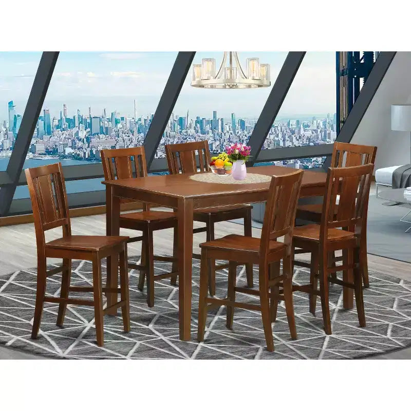 Set da pranzo rialzato da 7 pezzi - Tavolo da cucina e 6 sedie - Stile sud-occidentale - 36x60 Inch