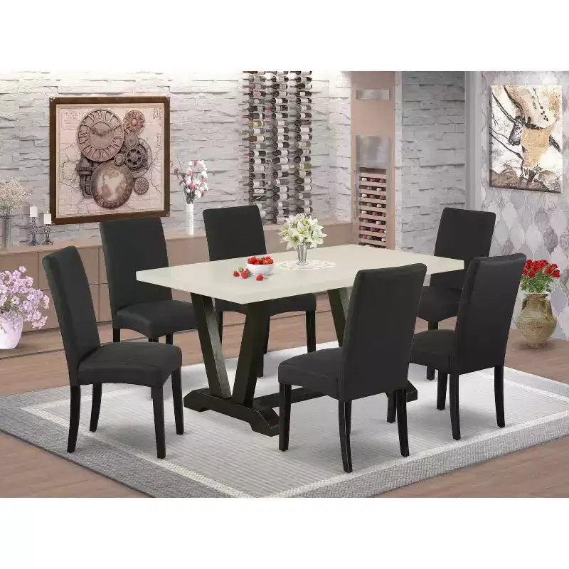 7-Piece Rectangle Natural Oak Finish Solid Wood Top Dining Table with 6-Parson Chairs with