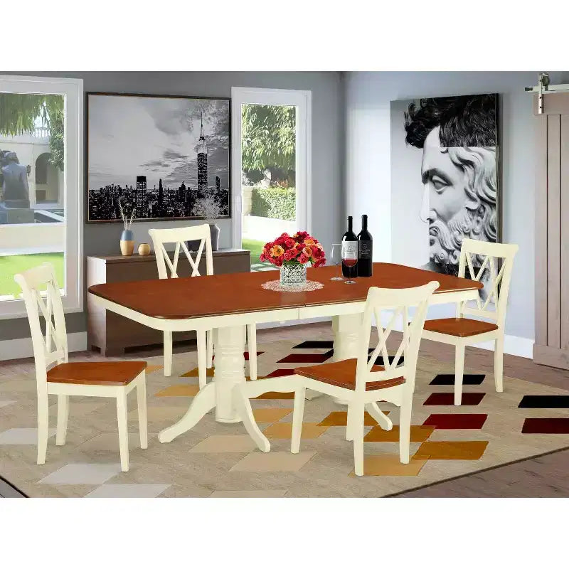 Set da pranzo vittoriano da 5 pezzi, tavolo rettangolare e 4 sedie - allungabile da 60/78 pollici