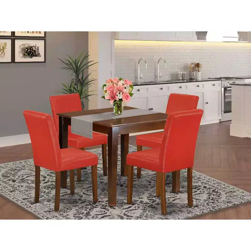 Moderne eetkamerset, 5-delig - tafel en stoelen in mid-centurystijl - houten eetkamermeubels van 36x36 Inch