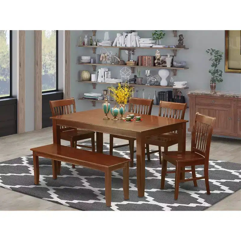 Elegante set da pranzo rettangolare con panca - Set da cucina da 6 pezzi con tavolo e sedie - Design moderno