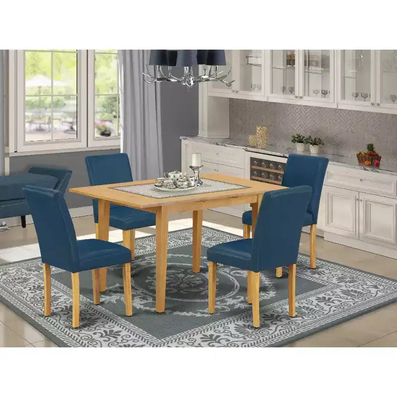 Rectangle Dinette Set 5Pc Table & 4 Chairs - Oasis PU Leather, Oak Legs, Extendable Leaf