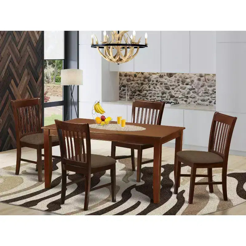 5-delige dinetteset - eigentijdse eettafel en 4 stoelen - mahonieafwerking van 36x60 inch