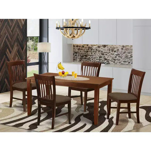 5 Piece Dinette Set - Contemporary Dining Table & 4 Chairs - 36x60 Inch Mahogany Finish