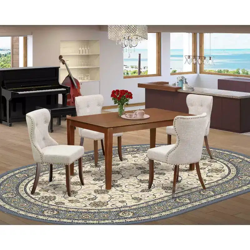 Set da pranzo per 4 persone - Tavolo da cucina con 4 sedie - Stile moderno da cottage - Finitura mogano