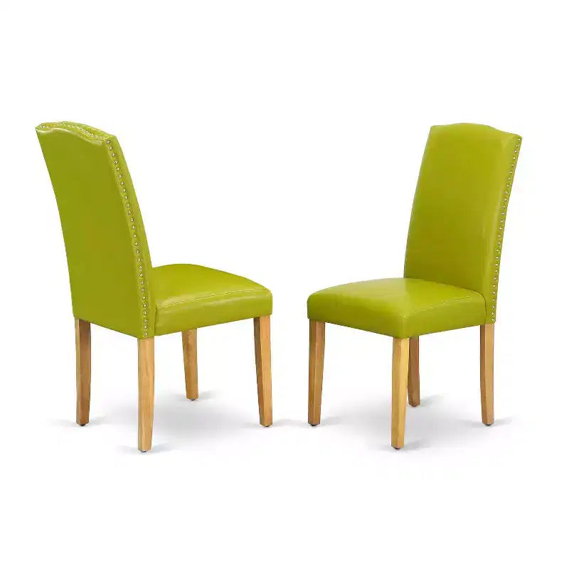 Farmhouse Round Dining Set - 5Pc Table & Chairs, 36 Table, Oak Legs, PU Leather, Autumn Green