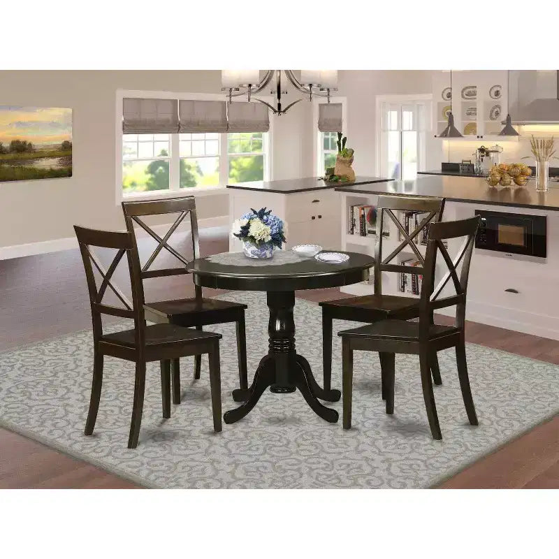 Küchentisch-Set für 4 Personen - 42 Inch runder Esstisch mit 4 Stühlen - Esszimmer-Set im klassischen Stil