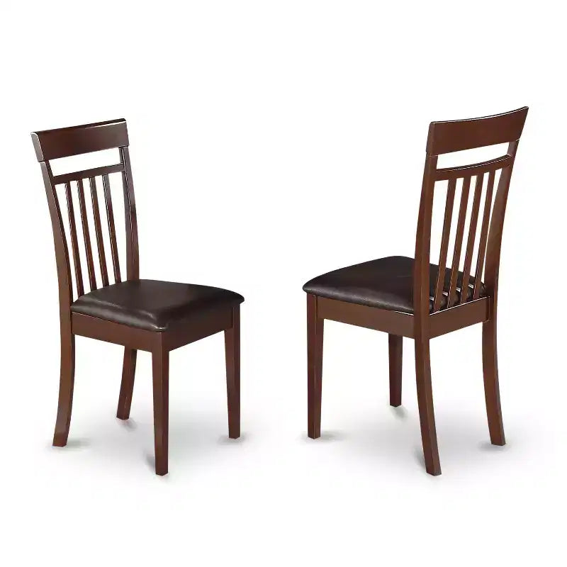 Dining Room Set 3pc Table w/ Butterfly Leaf & 2 Faux Leather Chairs - 32x54 Inch Mahogany