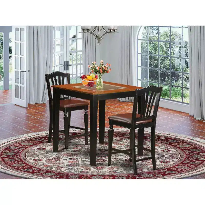 Esszimmer-Set in Thekenhöhe - 3-teiliges Tisch- und Stuhl-Set - modernes Küchen-Pub-Set - 36x36 Inch - Schwarz und Kirschholz