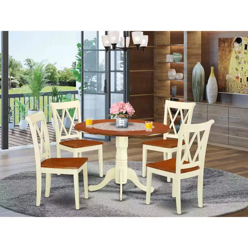 Rundes Esszimmer-Set, 5-teilig, 42-Zoll-Tisch und 4 Stühle, südwestlicher Stil