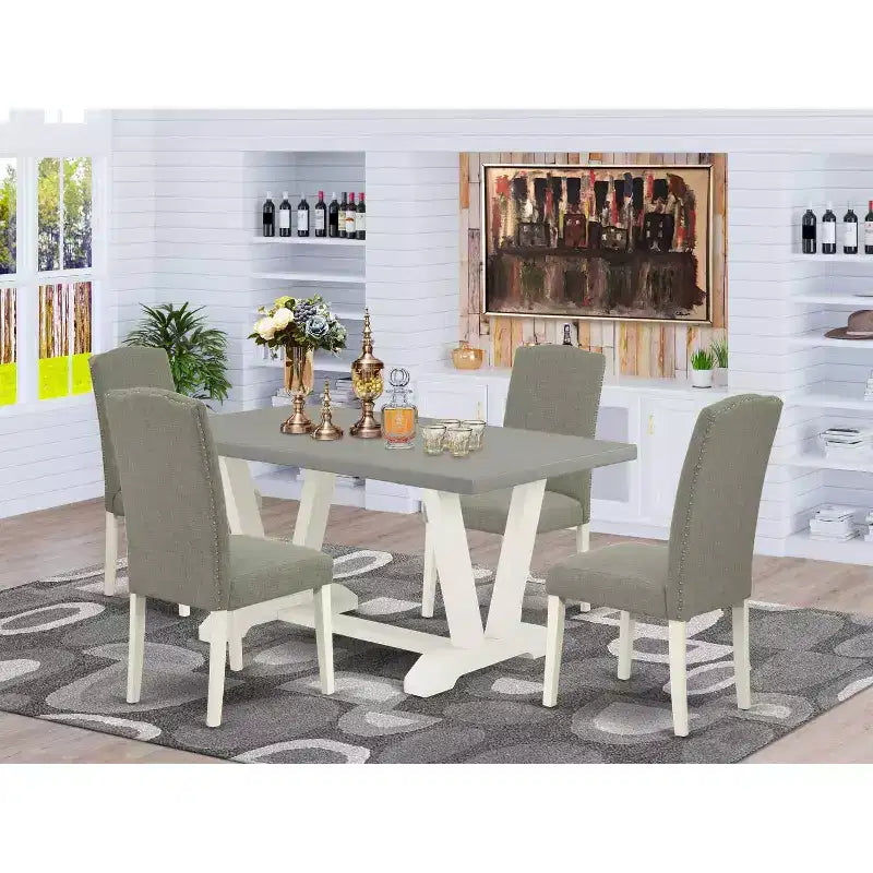 Tavolo da pranzo in legno massello con piano e finitura rovere naturale, set da 5 pezzi con 4 sedie