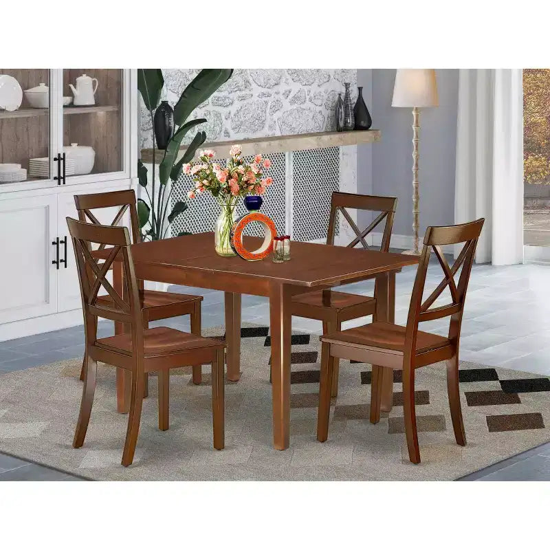 Set da pranzo in stile costiero da 5 pezzi, tavolo rettangolare con prolunga e 4 sedie - 42/54 pollici