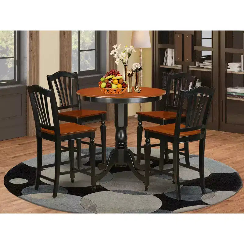 Set da cucina - set da pranzo in 3 pezzi con tavolo e sedie - tavolo rotondo con base a piedistallo - finitura mogano scuro