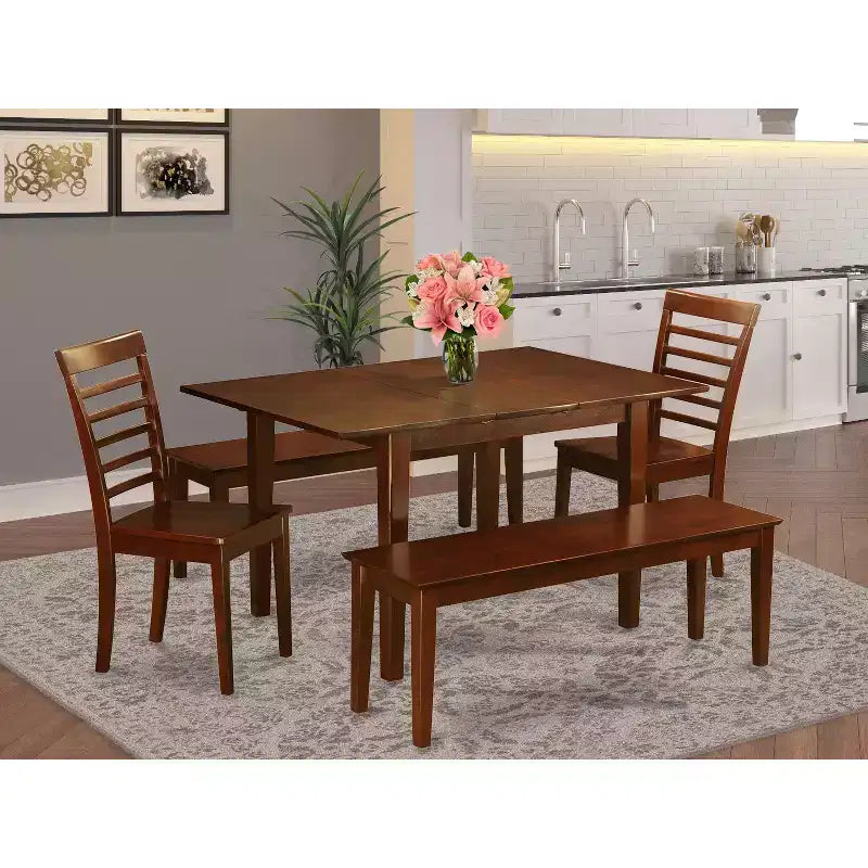 Esszimmer-Set im asiatischen Stil - 5-teiliges Tisch- und Stuhl-Set - rechteckiger Tisch mit Schmetterlings-Einlegeplatte - modernes Design
