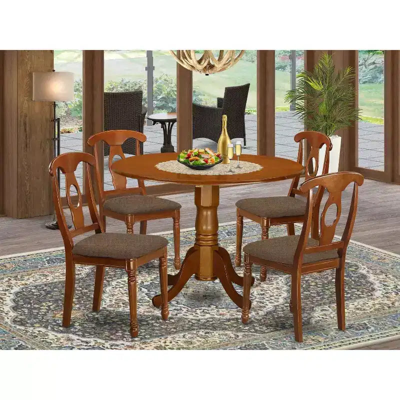 Set da pranzo da cucina in 5 pezzi - tavolo rotondo e sedie - set da pranzo per piccoli spazi - finitura marrone sella