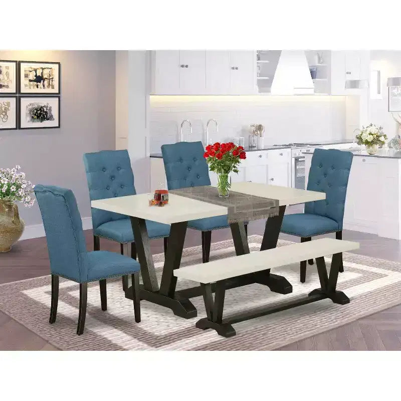 6-Piece Rectangle Natural Oak Finish Solid Wood Top Dining Table with 1-Bench, 4-Chairs with