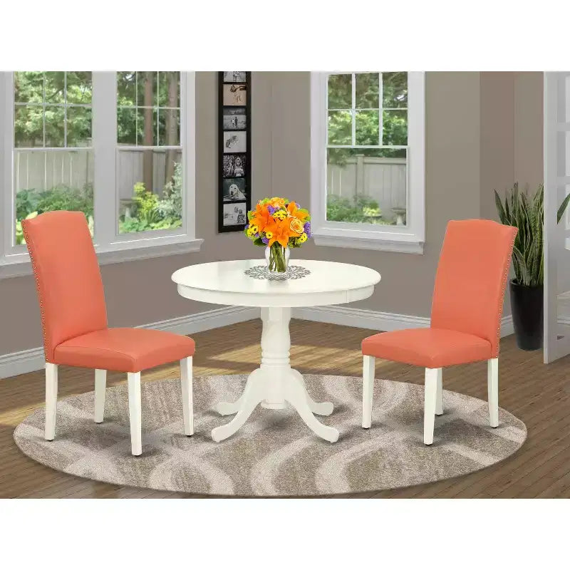 Rundes Esstisch-Set - Tisch mit 36 Inch und 2 Stühlen - Pink Flamingo und Leinenweiß