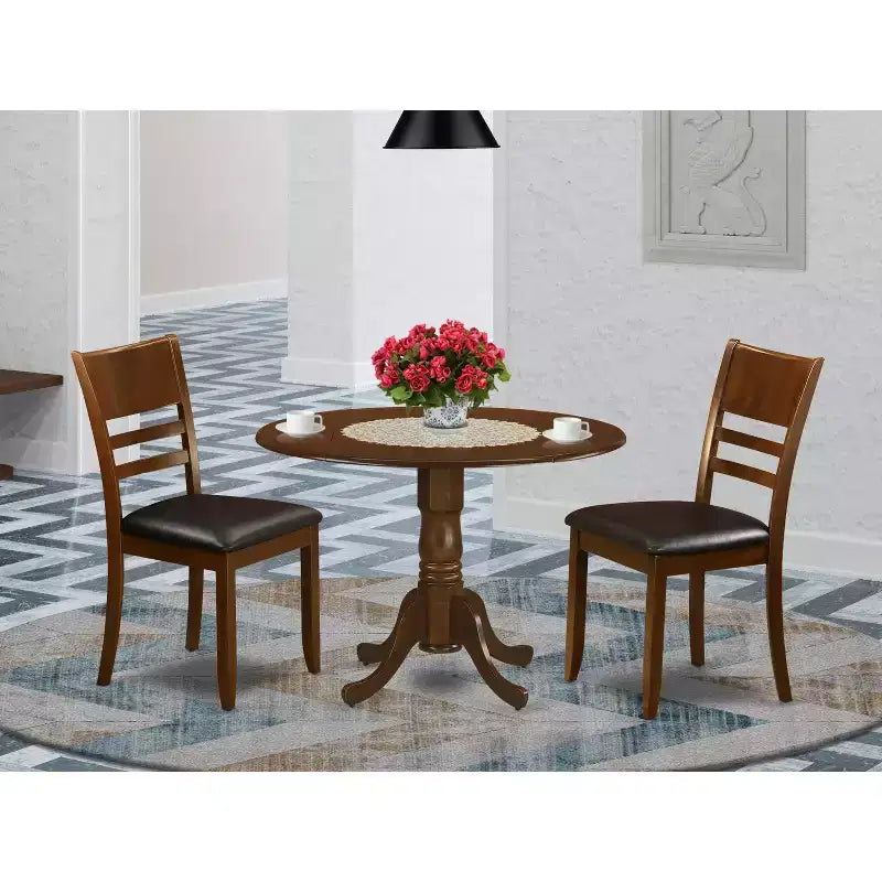Küchen-Essgruppe - 3-teilig, runder Tisch und Stühle - Essgruppe für kleine Räume - Espresso-Finish