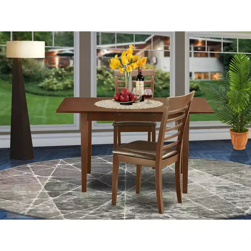 Set da pranzo City Chic - Set da tavolo e sedie da 3 pezzi - Tavolo rettangolare con prolunga - Finitura mogano