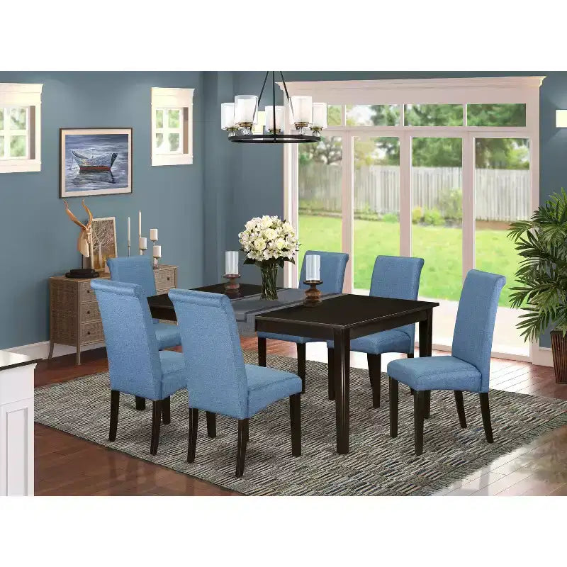 HomeStock 7-teiliges Esszimmer-Set mit Cappuccino-Finish, Tischplatte aus Massivholz und 6 Stühlen