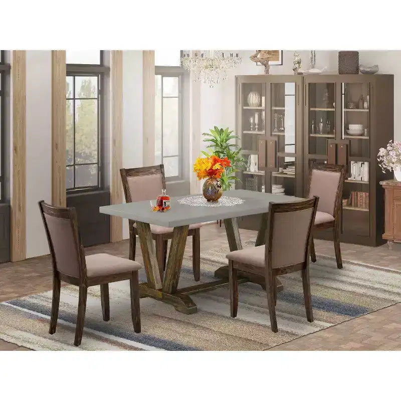 HomeStock set da pranzo da 5 pezzi con finitura Jacobean effetto vissuto, piano in legno massello e 4 sedie