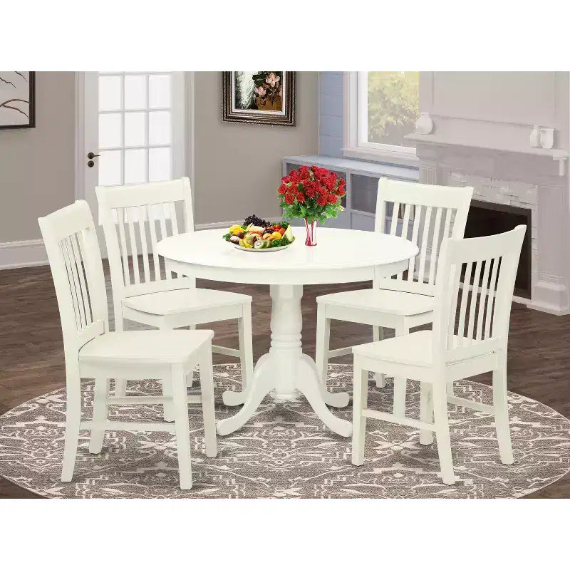 Set da pranzo per 4 persone - tavolo rotondo da cucina da 42 pollici con 4 sedie - finitura bianco lino