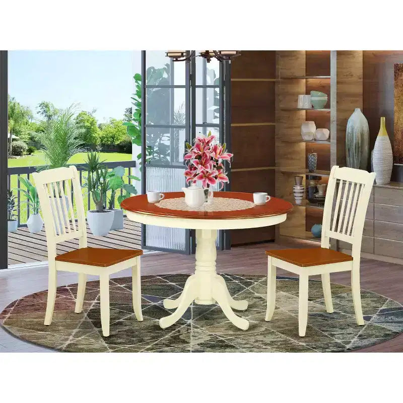Set da pranzo rotondo da 3 pezzi, tavolo da 42 pollici e 2 sedie, stile toscano