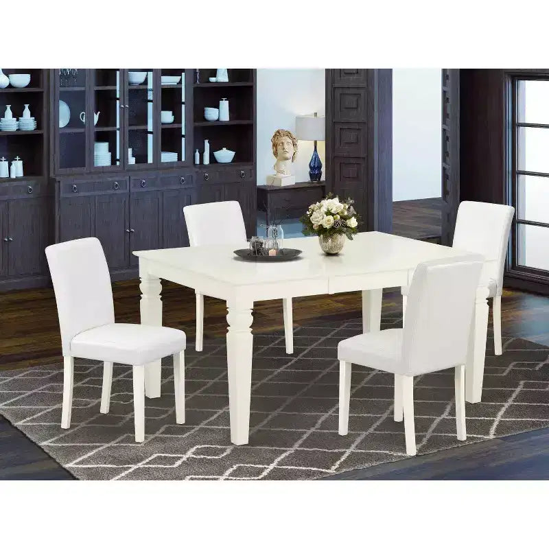 Set da cucina da 5 pezzi, rettangolare, tavolo da pranzo da 42x60 pollici con sedie e gambe color lino bianco