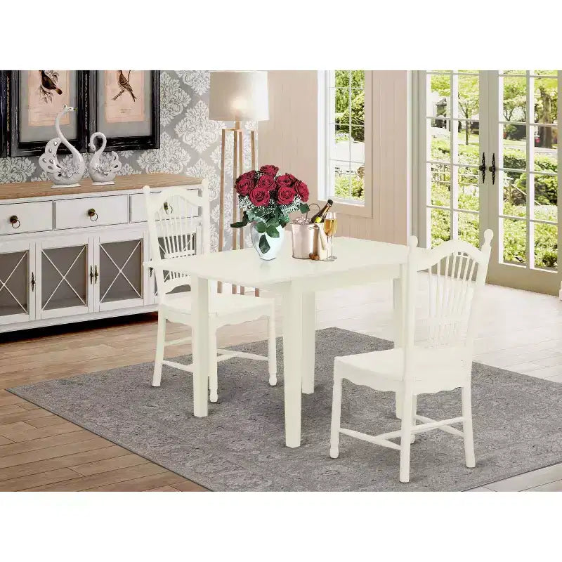 Set da tavolo da pranzo moderno da 3 pezzi - Tavolo e sedie in legno bianco lino - Set da sala da pranzo per cucina