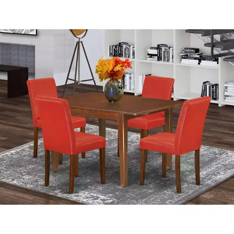 Set da pranzo da 5 pezzi con tavolo rettangolare e 4 sedie - rosso mattone - Island Interiors