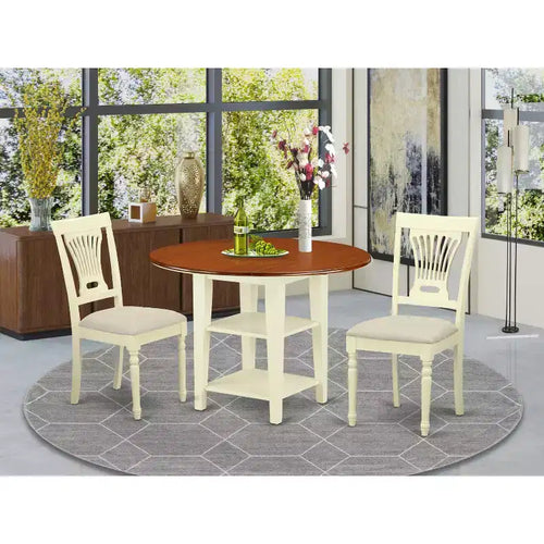 Set da pranzo 3 pezzi - Tavolo rotondo e 2 sedie - Mobili da sala da pranzo in stile antico