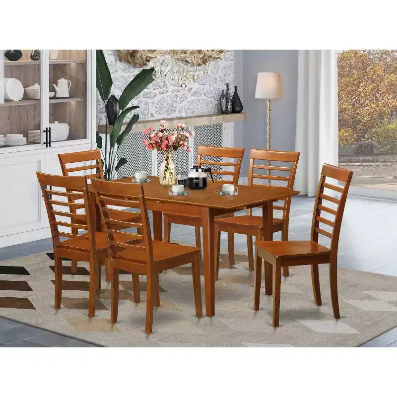 5 Piece Dinette Set - Small Dining Table & Chairs - Kitchen Table Set - Modern Design - Saddle Brown Finish