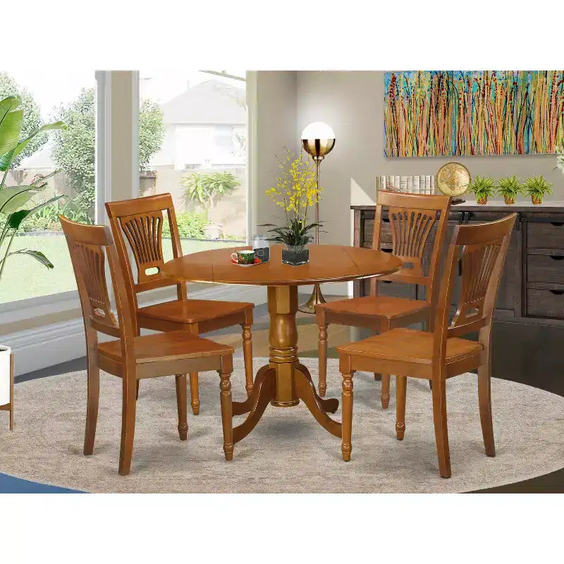 Essgruppe Lakeside - Tisch und 4 Stühle - Küchendinette aus Hartholz - Finish in Sattelbraun